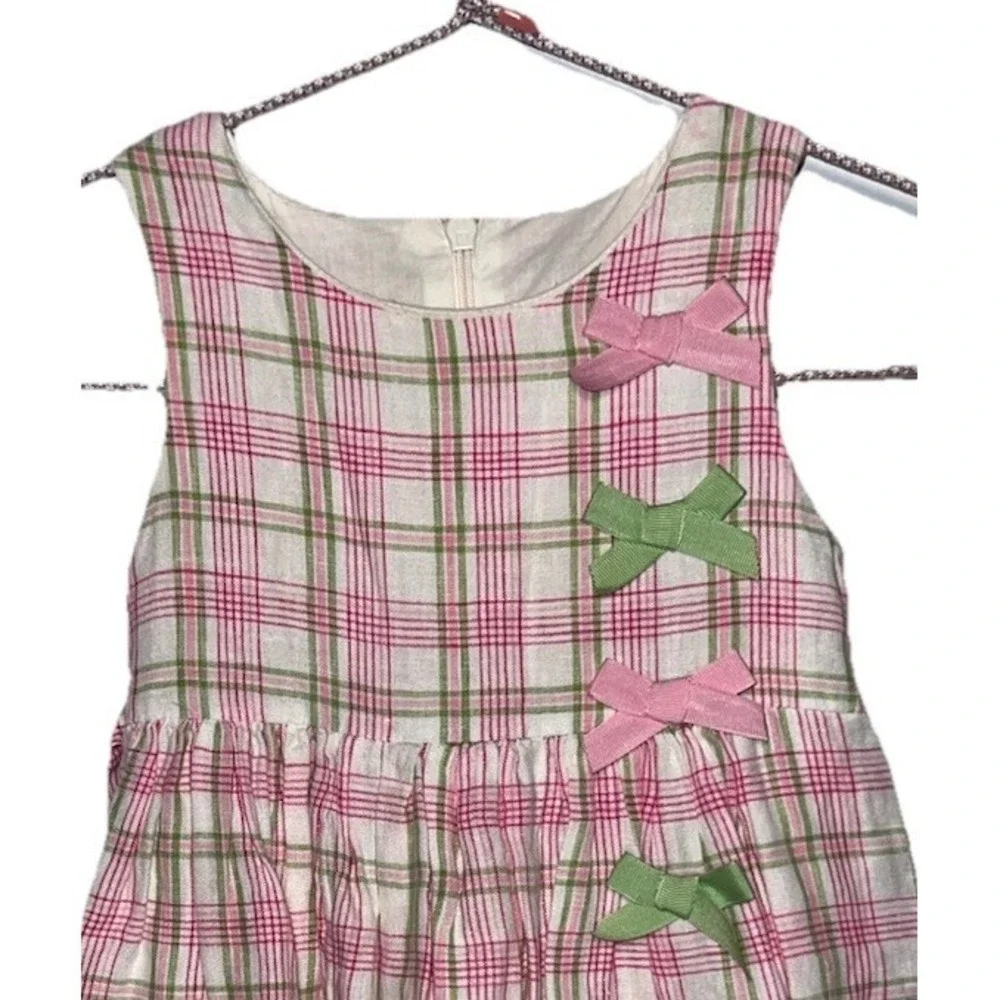 Children's Place White, Pink & Green Plaid Washable Linen Dress - Size: 18 Month